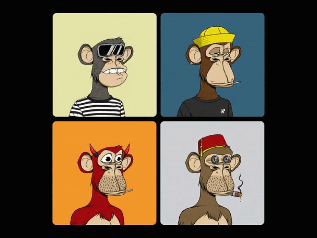 Four GAN-generated Bored Ape portraits in a two-by-two grid